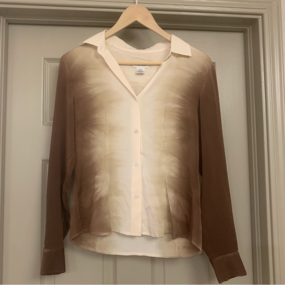 Vintage Calvin Klein 100% Silk Ombre Button Front Blouse Ladies Size 4 Shirt Top